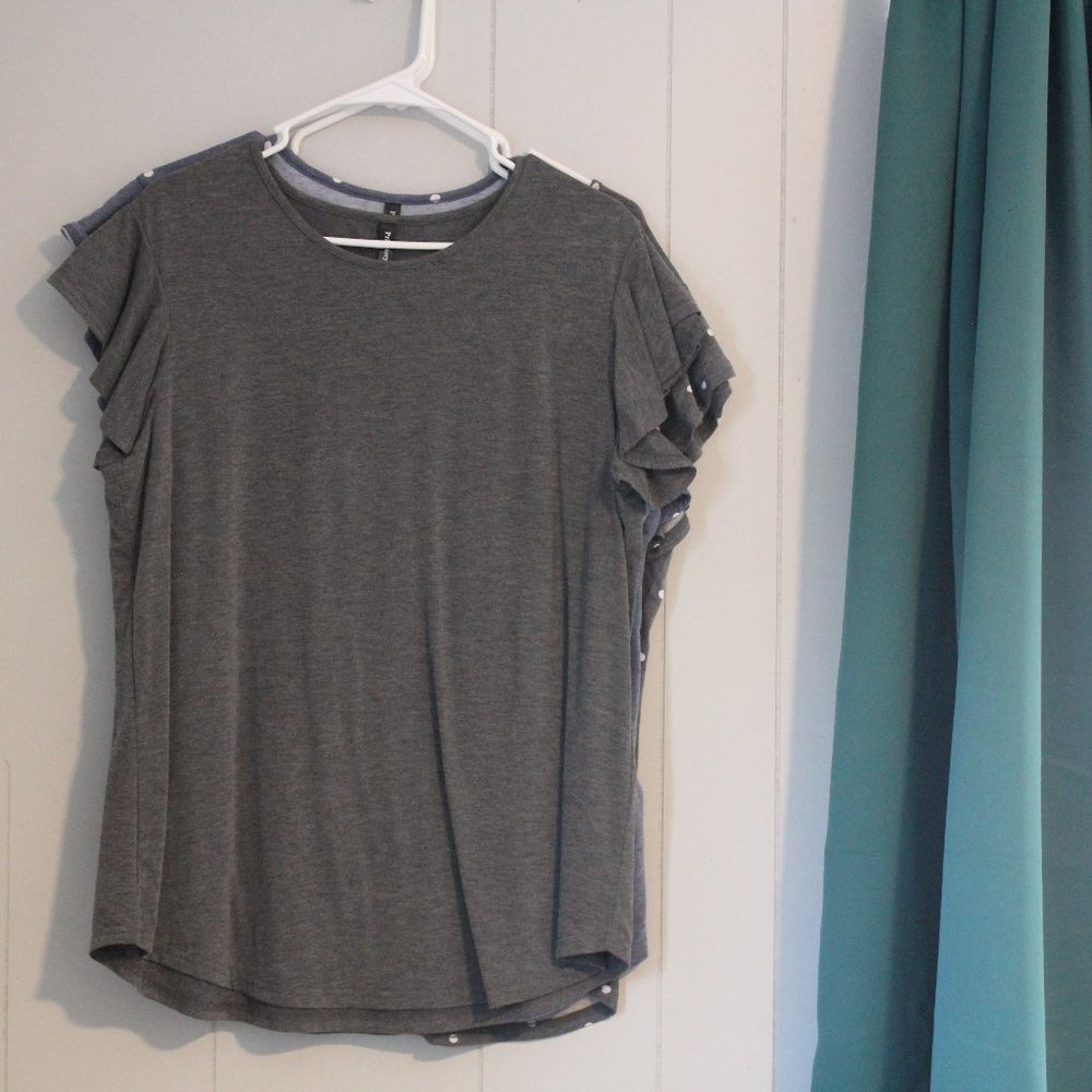 Ruffle sleeve, tunic blouse top Charcoal Heather Gray